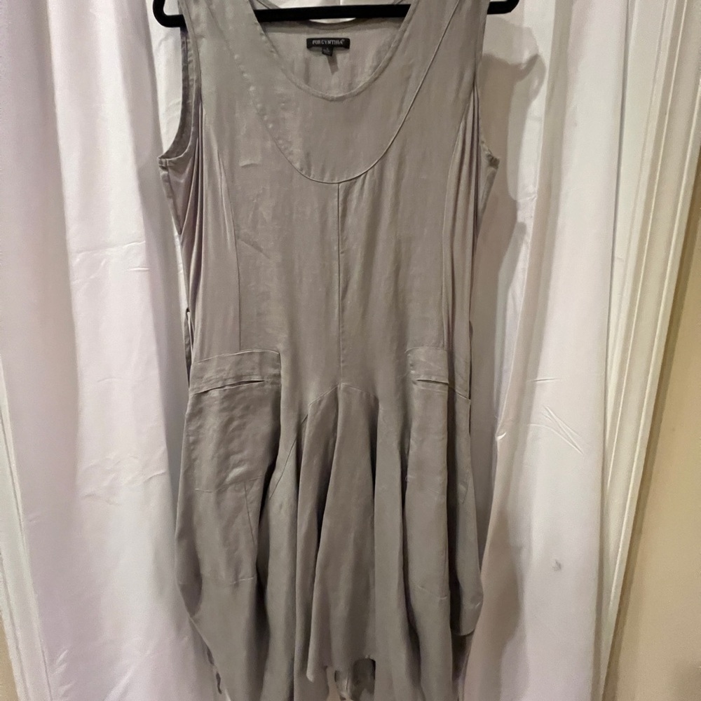 For Cybthia size L linen bubble hem dress Olive